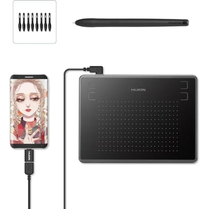 HUION H430P Grafiktablett, Kabelgebunden, 5080 lpi, 4,8 x 3 Zoll, USB, Schwarz