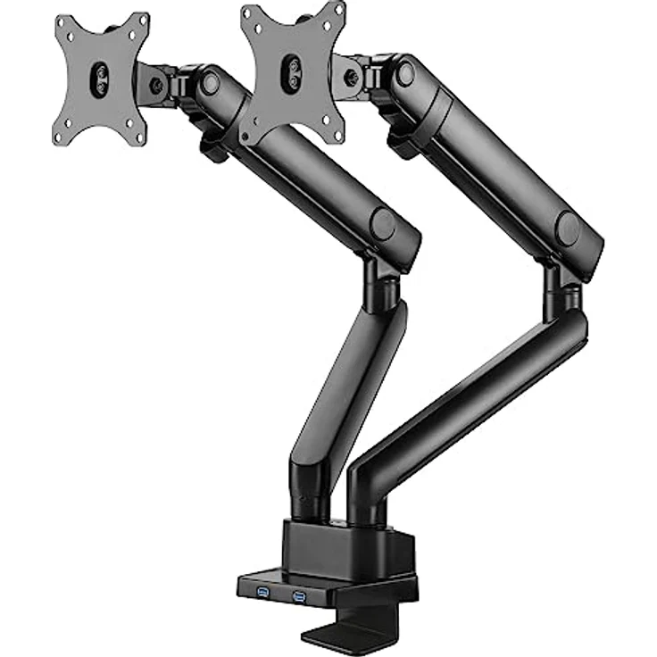 CAVO Motion Monitorhalterung mit 2 USB Anschlüsse für 2 Monitore 17-32 Zoll bis je 9 kg 2-armig Bildschirm drehbar, schwenkbar, neigbar Bildschirmhalterung – Bild 1