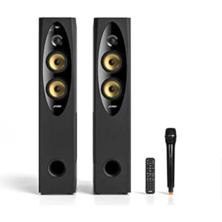 F&D T-60X Pro Bluetooth Tower Lautsprecher, 240W Peak Power, Schwarz, 2.0 K, USB AUX, optischer Touchscreen, Fernbedienung, Funkmikrofon – Bild 1