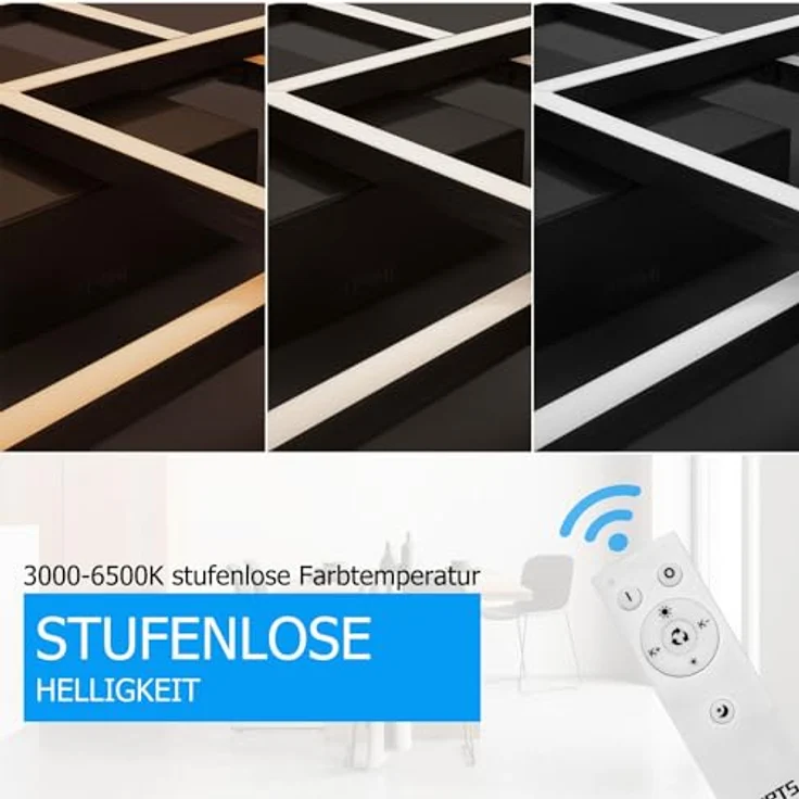 IMPTS LED Deckenleuchte Dimmbar mit Fernbedienung, 34W Metall Eckig, Modern Wohnzimmerlampe, Flurlampe, Memory-Funktion, 3000K-6500K, Nachtlicht, IP20, 862*424*47mm – Bild 3