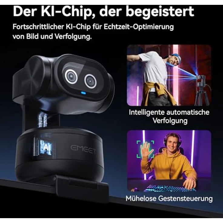 EMEET PIXY Dual-Kamera PTZ 4K Webcam mit KI-Tracking, 0,2 s Autofokus, 3 Mikrofonen und Gestensteuerung für Streaming, kompatibel mit OBS/Twitch/Switch 2 – Bild 3