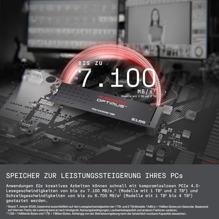 SanDisk Optimus 5100 NVMe SSD 2 TB, bis zu 7.100/6.700 MB/s, M.2 2280, PCIe 4.0x4 – Bild 2