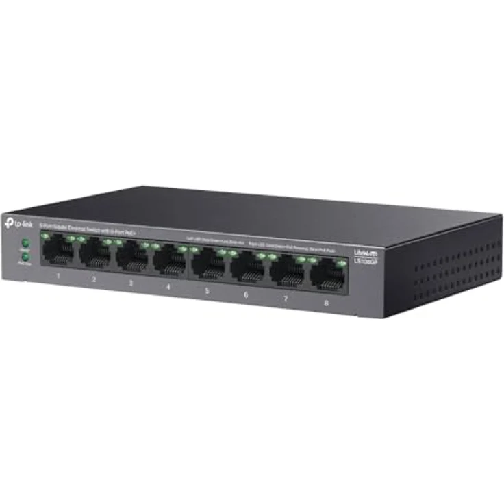TP-Link 8-Port Gigabit Desktop Ethernet Switch mit 8-Port PoE+, 62W PoE Budget, PoE Auto Recovery, Plug & Play, Metallgehäuse, ideal für IP-Überwachung & Netzwerksicherheit (LS108GP) – Bild 4