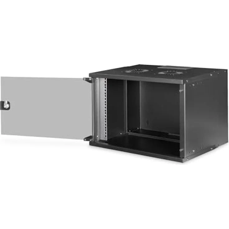 DIGITUS Netzwerkschrank SoHo Pro - 19-Zoll Rack 7 HE - Unmontiert - Wandmontage - 400 mm Tiefe - 327 mm Nutztiefe - Traglast 60 kg - Glastür - Schwarz – Bild 2