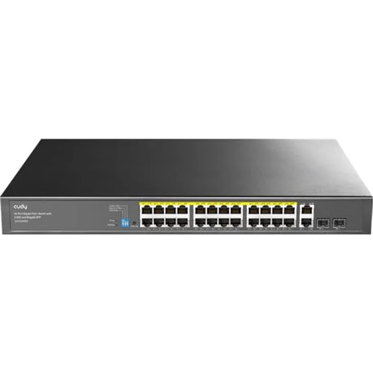 Cudy GS1026PS2, 24 Gigabit Ethernet Unmanaged PoE+ Switch mit 300W, 24 PoE+ Ports, 2 Gigabit SFP und 2 Uplink-Ports, VLAN-Modus, 19-Zoll-Rackmontage, 802.3af/at