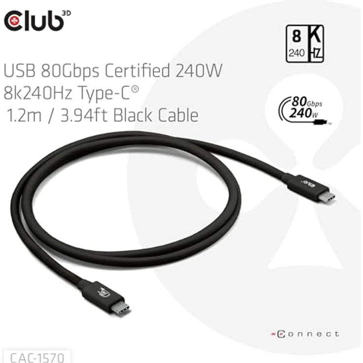 Club 3D Club3D USB C Kabel, 240W, 4K 540Hz, 80Gbps, 1,2m, USB 4.0, zertifiziert, Power Delivery – Bild 5