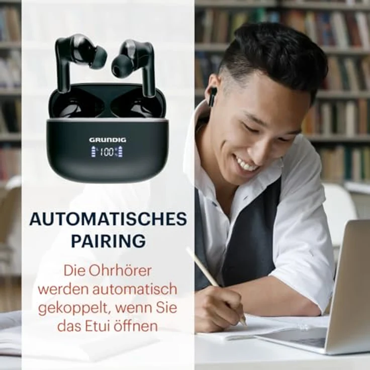 Grundig Bluetooth In Ear Ohrhörer, kabellos mit LED-Anzeige, 6,5 Std Wiedergabezeit, Ladeetui und USB-C Kabel, 300mAh, Active Noise Cancelling – Bild 7