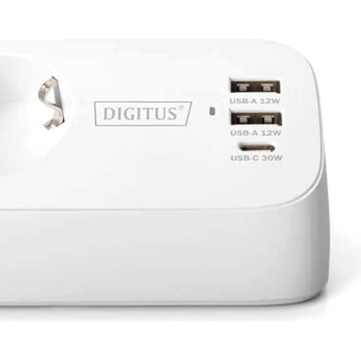 Digitus DA-70626 Tischsteckdose Weiß, 3 Schutzkontakt-Steckdosen mit 3 USB-Ladeanschlüssen und 1,5m Netzzuleitung – Bild 9