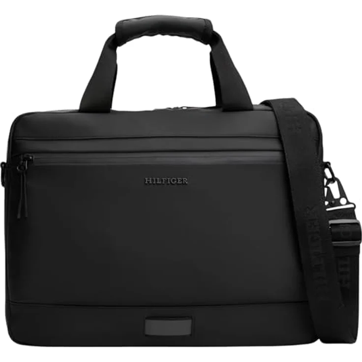 Tommy Hilfiger TH TPU COMPUTER BAG, Laptoptasche für Geschäftsreisen, schwarze Umhängetasche mit Vordertasche und verstellbarem Schulterriemen – Bild 1