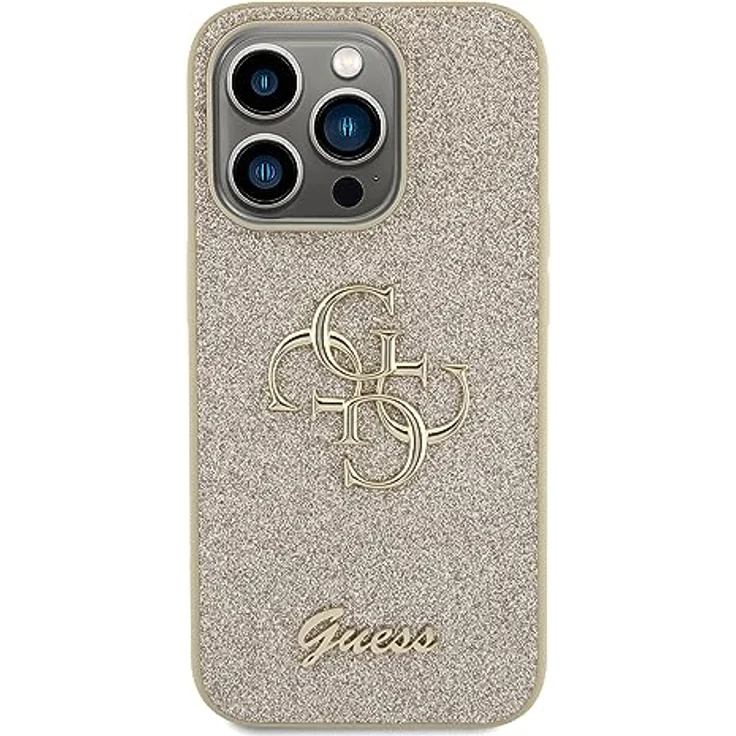 Guess GUHCP15LHG4SGD, Hülle für iPhone 15 Pro 6.1" in Gold, Hardcase mit Glitzer und Big 4G Logo – Bild 3