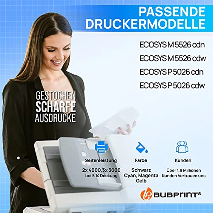 Bubprint 5 Toner kompatibel mit Kyocera TK-5240, Schwarz Cyan Magenta Gelb, 2x 4.000 Seiten und 3x 3.000 Seiten Druckleistung – Bild 2