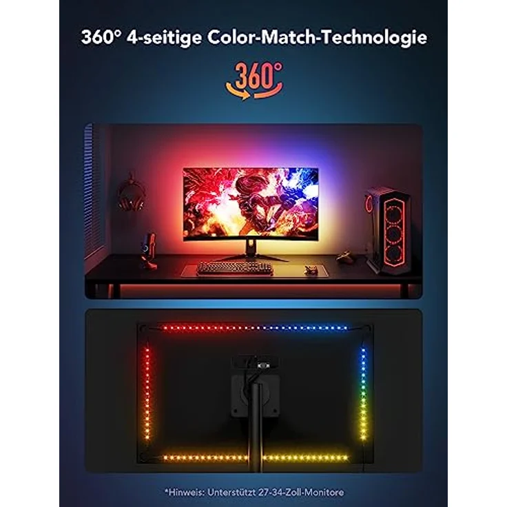 Govee Gaming LED Strip PC Hintergrundbeleuchtung, Smart RGBIC Wi-Fi LED Streifen für 27-34 Zoll PCs, Doppelte Lichtperlen mit 123 Szenenmodi, App-Steuerung，kompatibel mit Alexa und Google Assistant – Bild 3