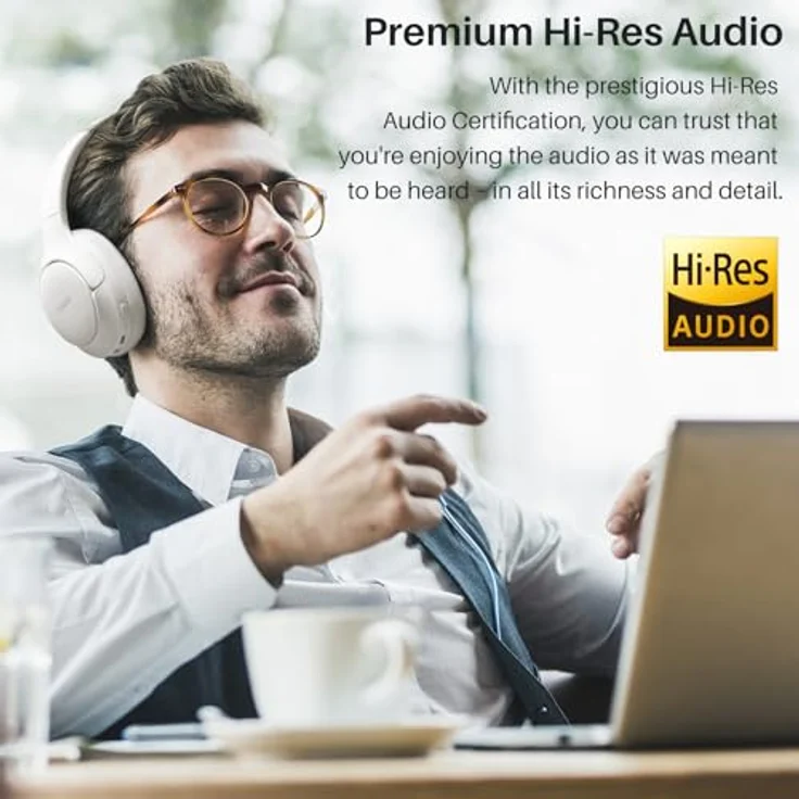 TOZO HT2 Kabelloser Bluetooth Kopfhörer Over-Ear mit Hybrid Active Noise Cancelling, 56 Stdn. Spielzeit, Hi-Res Audio, Kristallklare Anrufe, Tiefer Bass, APP Steuerung - Weiß – Bild 2