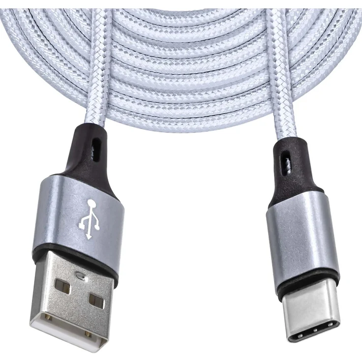 Mobilefox 3m Typ C USB Schnell Lade Daten Kabel, Nylon Stecker, Silber