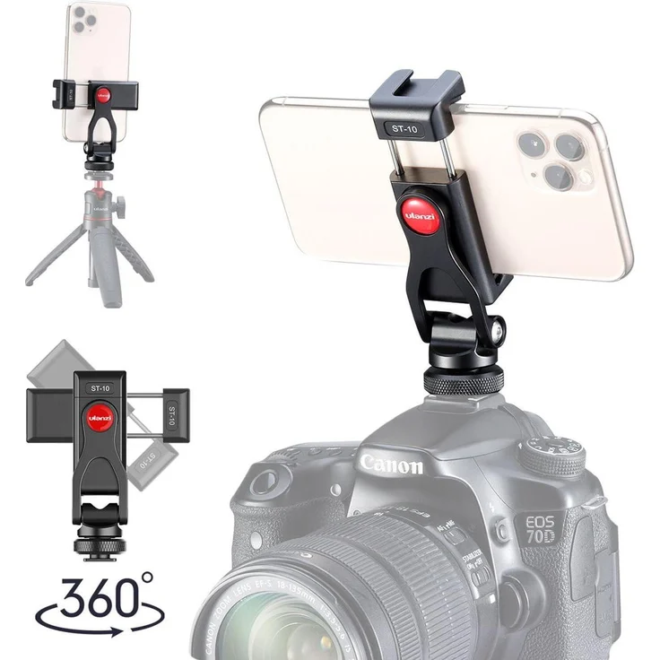 Ulanzi ST-10, Selfie Stick, drehbar mit Kalt-Schuh-Anschluss für Smartphone-Montage, Schwarz