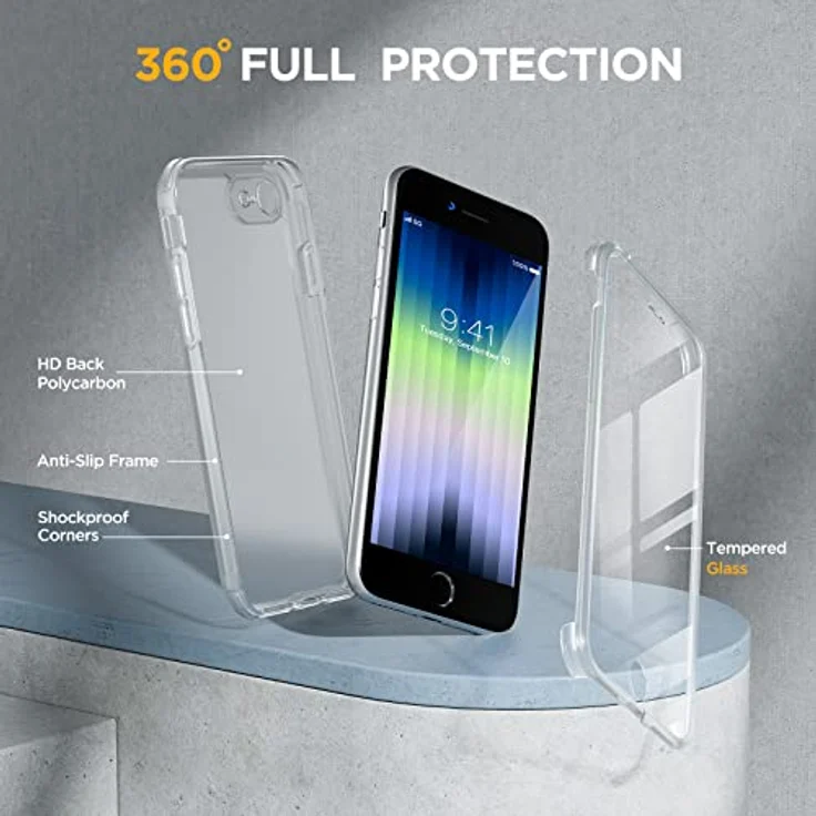 Miracase 360 Grad Hülle für iPhone SE 2022/SE 2020/iPhone 8, Ganzkörper Schutzhülle mit eingebauter Glas Displayschutzfolie, stoßfest, transparent – Bild 2