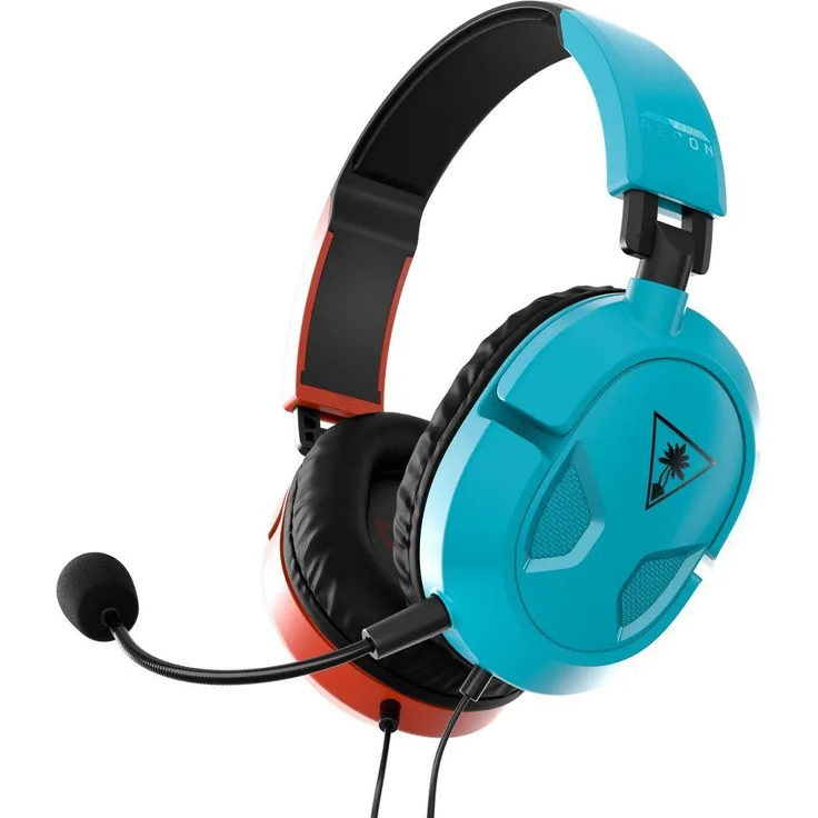 Turtle Beach Recon 50N Gaming-Headset, Rot/Blau mit Inline-Lautstärkeregelung und Mikrofon-Stummschaltung