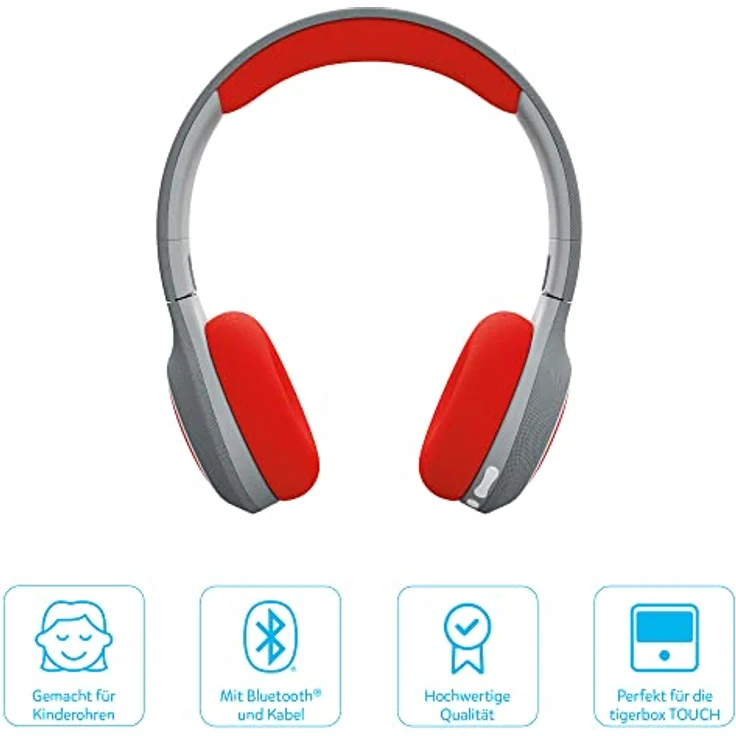 tigermedia tigerbuddies Kinderkopfhörer rot on-Ear Bluethooth AUX max 85 dB kabellos faltbar Premium-Qualität für tigerbox Hörspiele Kinderlieder – Bild 2