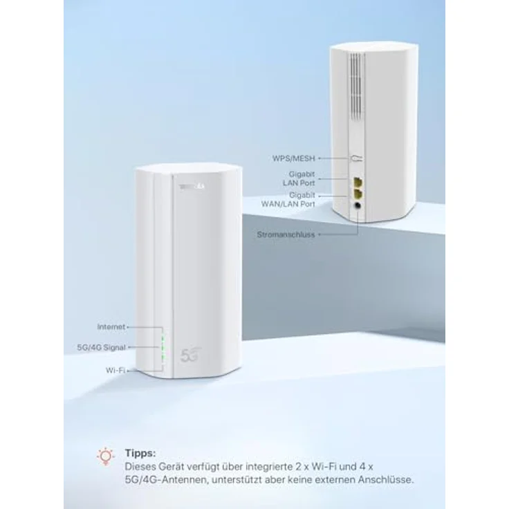 Tenda 5G01 AX1500 Wi-Fi 6 Router, Dual-Band bis 2200 Mbit/s, 5G NR, Weiß – Bild 3