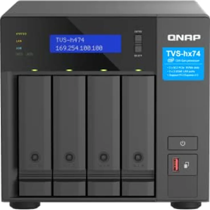 Qnap TVS-h474-PT-8G | Intel Pentium Gold Prozessor, 8 GB RAM, PCIe Gen 4, Schwarz