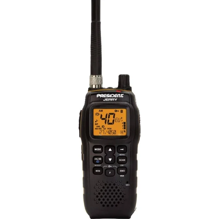 President Jerry 40100 CB-Handfunkgerät, Walkie-Talkie mit großem LCD-Display, 2-Wege Kommunikation, robustem Gehäuse und schaltbarer Taschenlampe