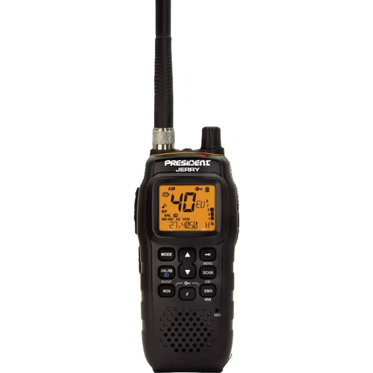President Jerry 40100 CB-Handfunkgerät, Walkie-Talkie mit großem LCD-Display, 2-Wege Kommunikation, robustem Gehäuse und schaltbarer Taschenlampe