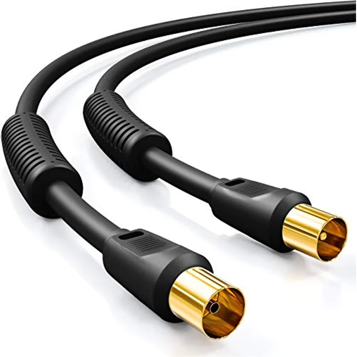 deleyCON 3,0m TV Antennenkabel (IEC-Stecker auf IEC-Kupplung), Koaxial Kabel mit 4-fach Schirmung, 2x Ferritkern und Mantelstromfilter für DVB-T/T2, DAB, schwarz – Bild 1