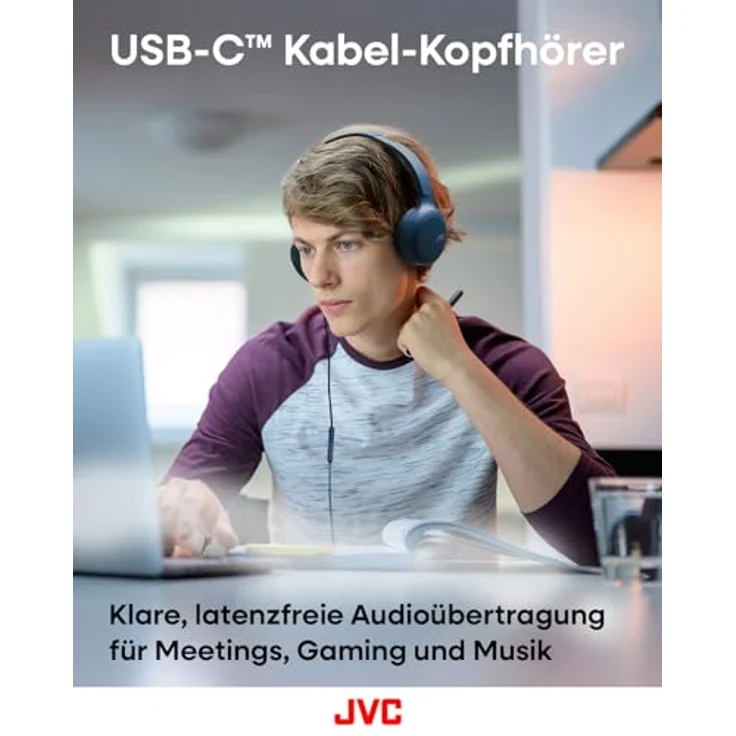 JVC HA-S33UC-A, USB-C On-Ear-Kopfhörer mit weichen Ohrpolstern, faltbar, Mikrofon & 3-Tasten-Fernbedienung, blau – Bild 2