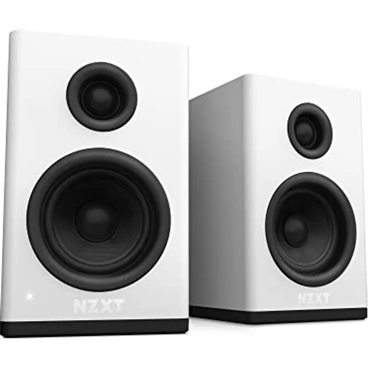 NZXT Relay PC-Gaming-Desktop-Lautsprecher – Full-Range-Sound – 80 Watt – Seidenkalotten-Hochtöner – Glasfaser-Tieftöner – Weiß