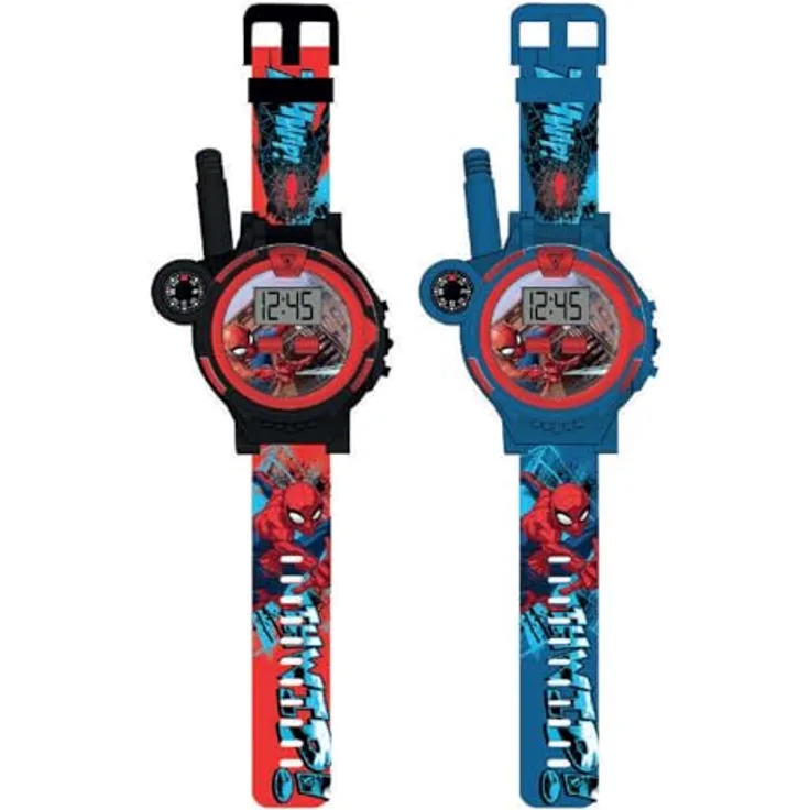 KIDS LICENSING Spiderman Walkie-Talkie Uhr SPD40156, Set mit 2 Uhren, Reichweite bis zu 80 m, analoges Display für Kinder