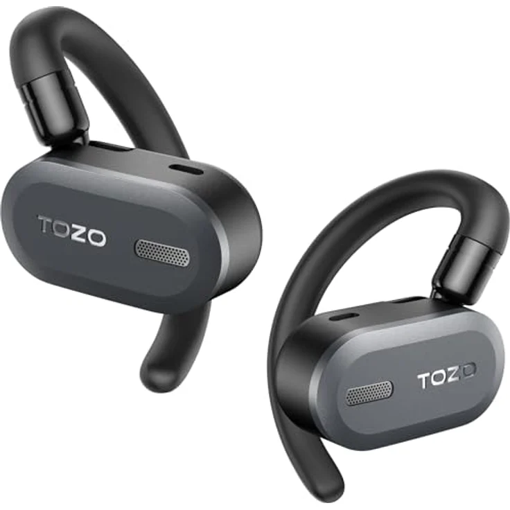 TOZO Open Buds Leichte Bluetooth Kopfhörer Kabellos 5.3 mit Mehrwinkelverstellung, Offenes Ohrdesign für langanhaltenden Komfort, Kristallklare Anrufe während der Fahrt, Schwarz – Bild 1