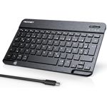 TECKNET Wiederaufladbare Bluetooth-Tastatur, mit 80cm USB Kabel, Ultra Dünn Wireless Bluetooth Keyboard Deutsches Layout QWERTZ BT5.1 Tragbare Kabellose Tastatur Bluetooth für Windows, iOS, Android