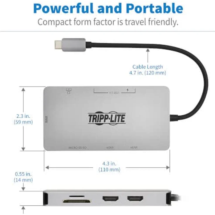 Tripp Lite USB-C Zwei-Monitor-HDMI-Laptop-/Telefon-Dockingstation, 4K @ 60Hz (4:4), USB-A Hub, Gigabit-Netzwerk-Port, SD & MicroSD-Speicherkarte, 100W USB-C Ladung, 3 Jahre Garantie (U442-DOCK) 8G-GG – Bild 3