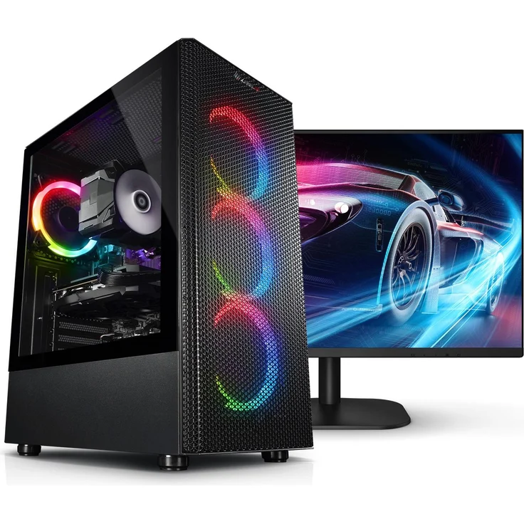kiebel.de Gaming PC Bundle mit 27 Zoll TFT Raptor, Intel Core i7-12700KF, 32GB DDR4, NVIDIA RTX 5060 8GB, 1TB SSD, WLAN, Windows 11, einstellbare RGB-Beleuchtung