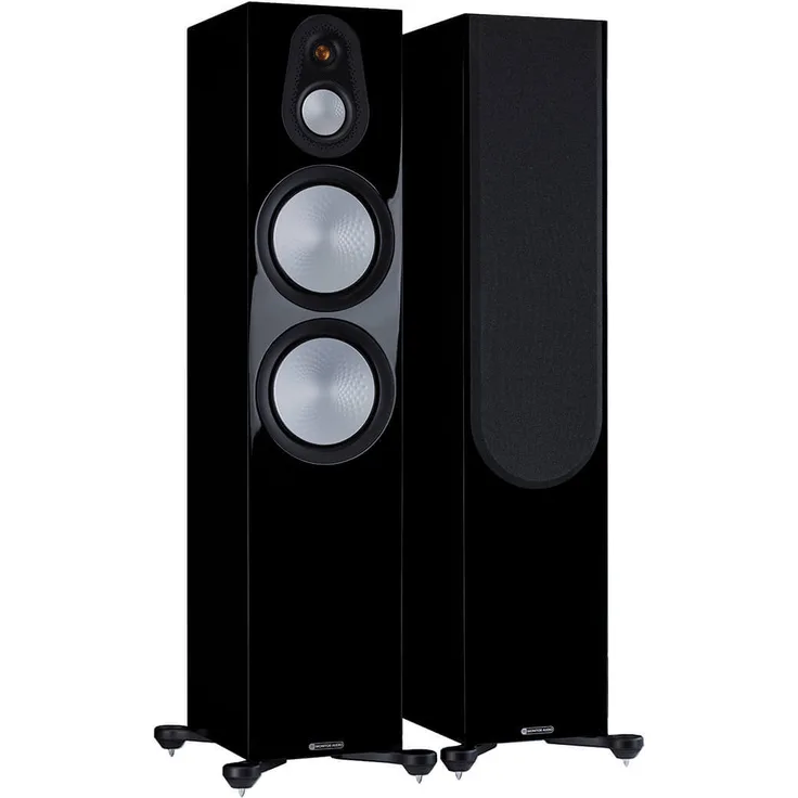 Monitor Audio Silver 500 7G, Standlautsprecher mit 2 x 8" C-CAM-Tieftöner, Lack Schwarz Hochglanz, 3-Wege-Design