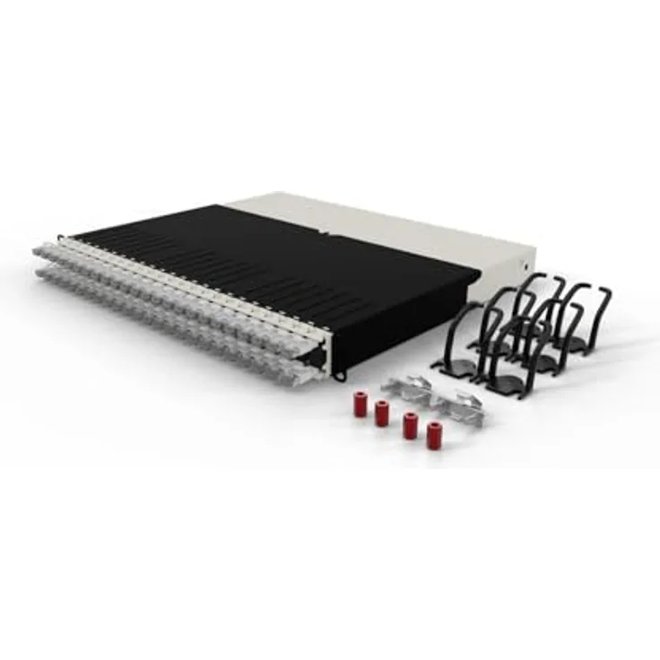 PATCHBOX Patchbox ONE 8 RU Cat.6a, 24-Port Patchpanel mit einziehbarem Kabelmanagementsystem für 48.3 cm Racks, inklusive flachen 10GB Netzwerkkabeln (STP)