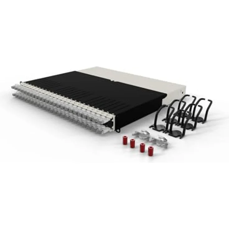 PATCHBOX Patchbox ONE 8 RU Cat.6a, 24-Port Patchpanel mit einziehbarem Kabelmanagementsystem für 48.3 cm Racks, inklusive flachen 10GB Netzwerkkabeln (STP) – Bild 1