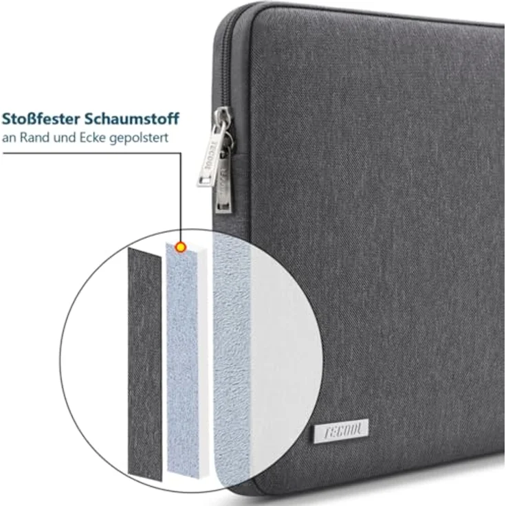 TECOOL Laptoptasche 15,6 Zoll, wasserdichte Notebook-Hülle mit stoßfester Polsterung, Schutzhülle für HP, Dell, Lenovo, Acer und mehr, Dunkelgrau – Bild 3