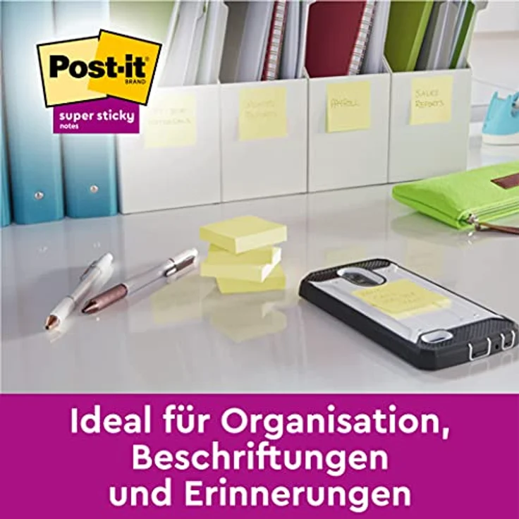 Post-it Super Sticky Z-Notes, Haftnotizblock 76 x 76 mm, gelb, 12x 90 Blatt, Z-Faltung für einfache Einzelblattentnahme – Bild 5
