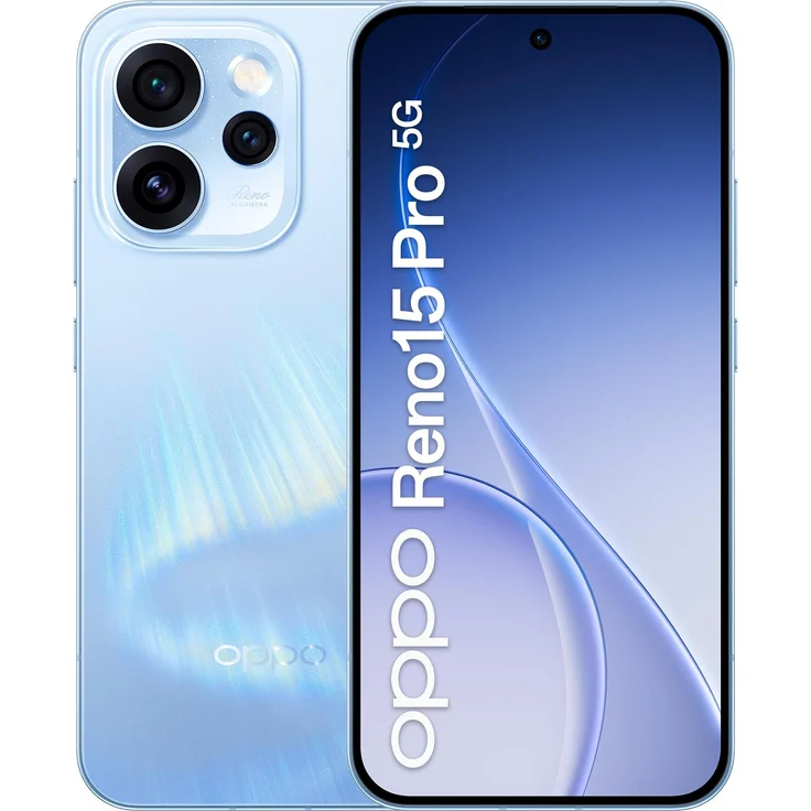 OPPO Reno15 Pro 5G (512 GB, Aurora Blue, 6.32", Dual SIM, 5G), Smartphone, Blau – Bild 1