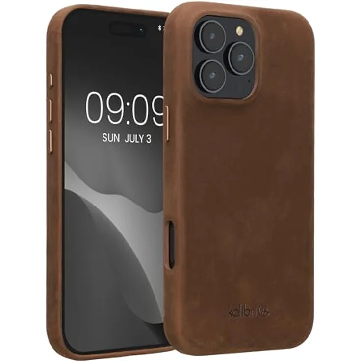 kalibri Schutzhülle für Apple iPhone 16 Pro Max - Echtleder Hardcover Case - Braun