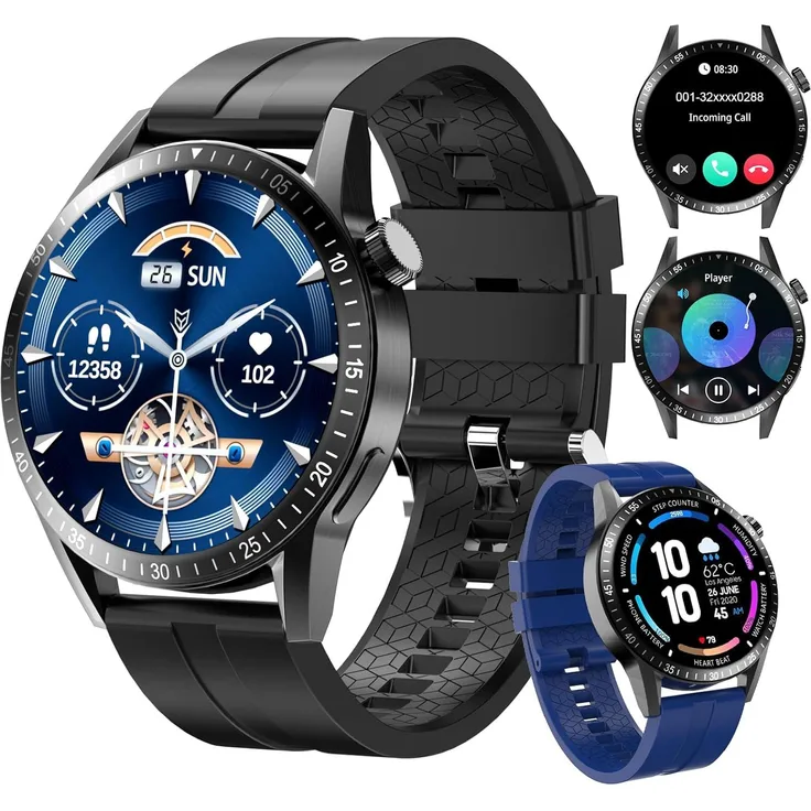 Homailida Smartwatch Herren 1.39 Inch, Fitness Uhr mit Telefonfunktion, 123 Sportmodi, Herzfrequenz- und Schlafmonitor, kompatibel mit Android und iOS