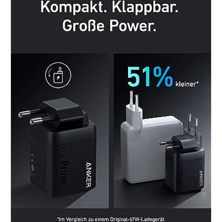 67W USB-C Ladegerät, Anker Prime GaN Netzteil, 3 Port PPS Schnellladegerät, Kompaktes klappbares Design, Kompatibel mit MacBook Pro/Air, Pixelbook, iPad Pro, iPhone 14/Pro, Galaxy S23, Note20 und mehr – Bild 4
