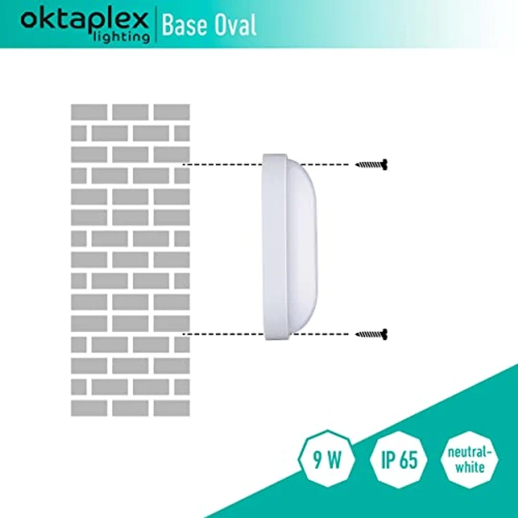 Oktaplex LED Kellerlampe BASE 9W 800Lm IP65 Neutralweiß 4000K Ovalleuchte Kellerleuchte Deckenlampe Weiß – Bild 3