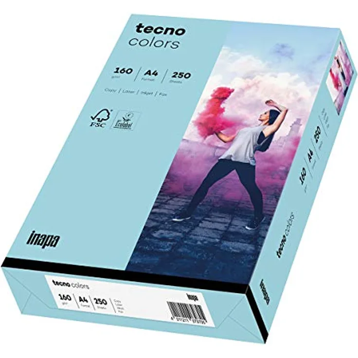 inapa farbiges Druckerpapier, buntes Papier tecno Colors: 160 g/m², A4, 250 Blatt, mittelblau