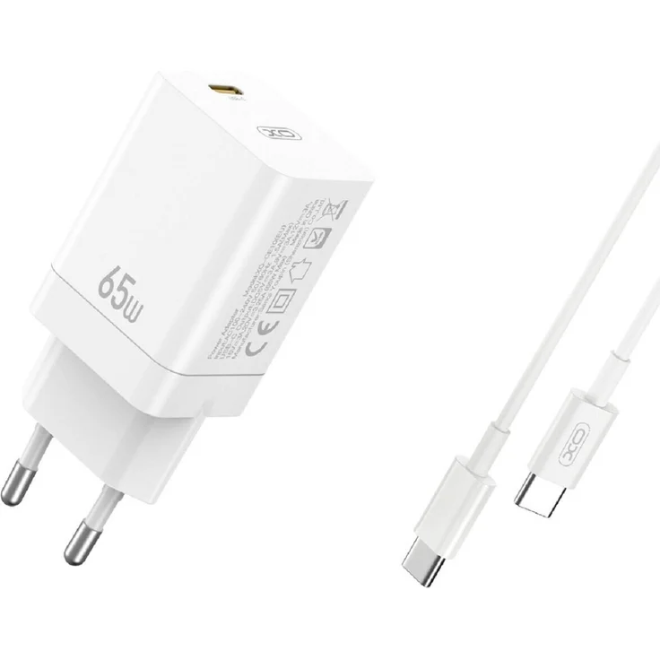 XO Wandladegerät CE10 65W GaN Quick Charger Schnellladegerät Weiß USB-C zu USB-C