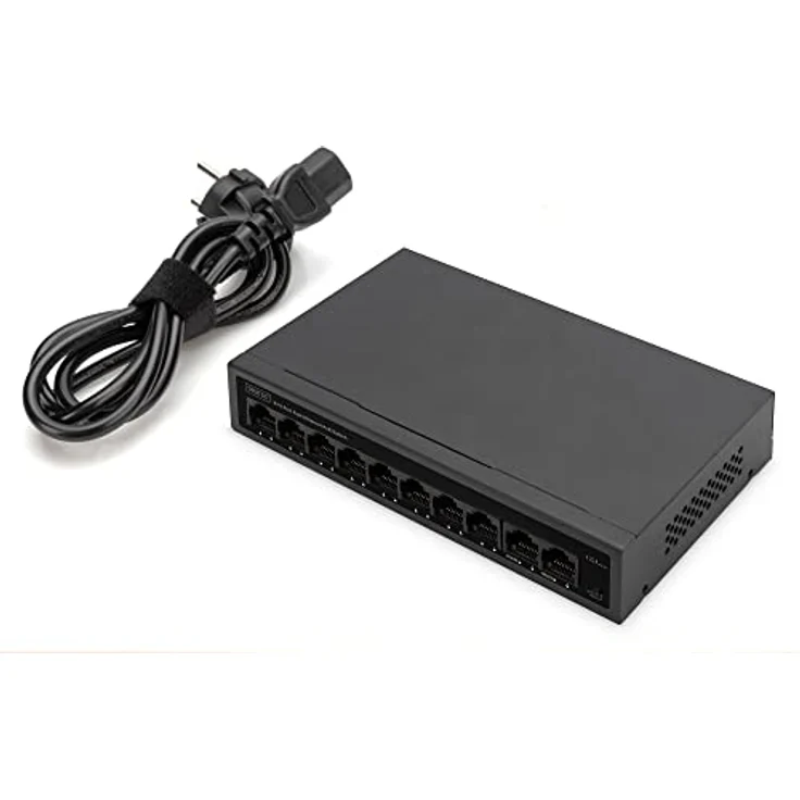 DIGITUS 10 Port Fast Ethernet PoE Switch - Unmanaged - 8 RJ45 PoE Ports + 2 RJ45 Ports - 60W PoE-Budget - CCTV-Modus - 10/100 Mbps - schwarz – Bild 5