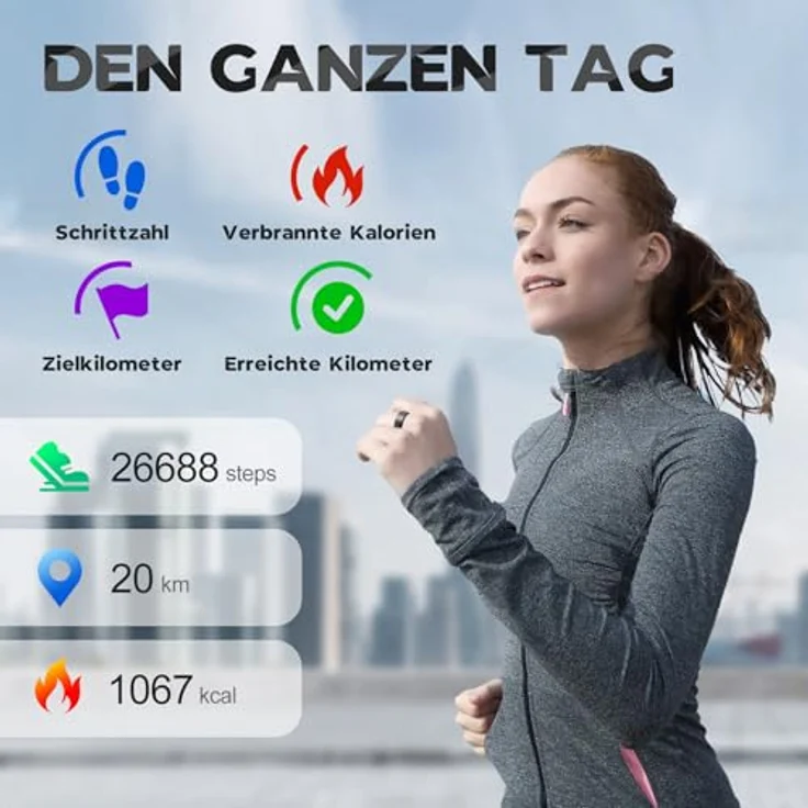 BabyElf Smart Ring - Fitness- und Gesundheits-Tracker - Schlaf-, Herzfrequenz- und Aktivitätsmonitor - Wasserdicht, Bluetooth 5.0 - Kompatibel mit iOS und Android (Schwarz Größe #13) – Bild 2