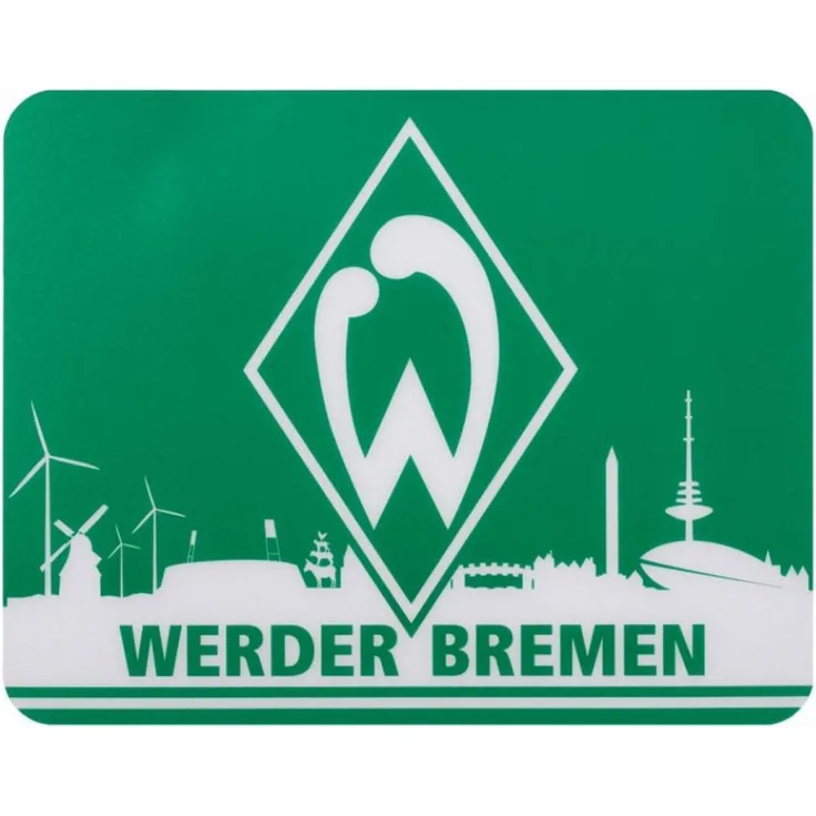Werder Bremen Mauspad Skyline, Mousepad mit großer Werder-Raute und Bremer Skyline, 23 x 18 cm, rutschfeste Unterseite