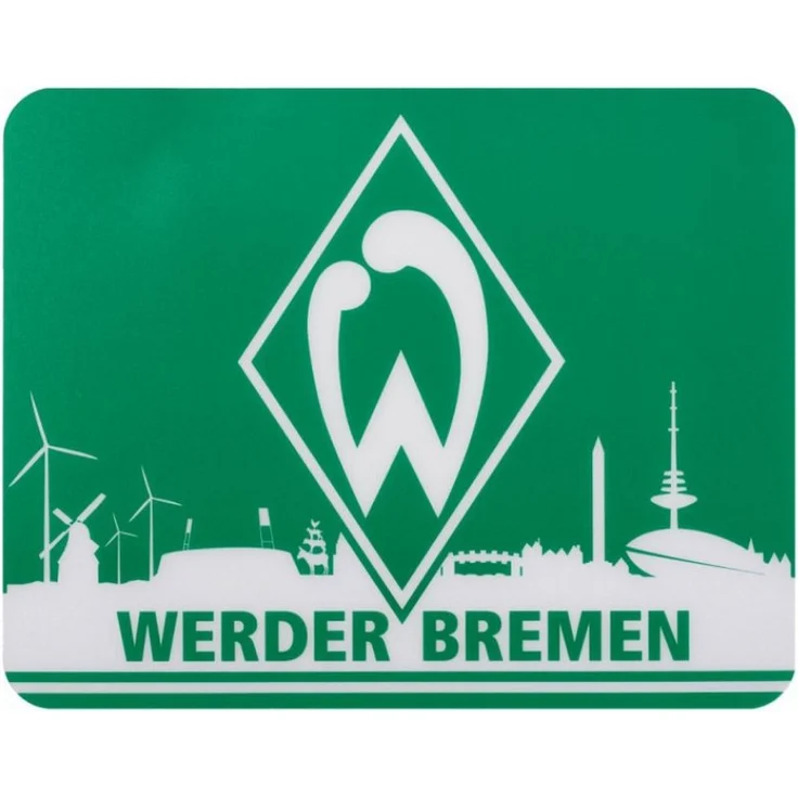 Werder Bremen Mauspad Skyline, Mousepad mit großer Werder-Raute und Bremer Skyline, 23 x 18 cm, rutschfeste Unterseite